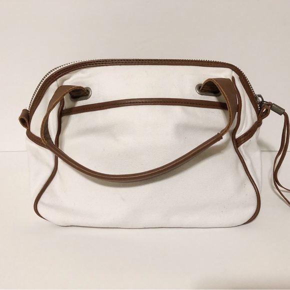 Authentic Diesel White Canvas Leather Distress Hardware Handbag Shoulder Bag - Picture 3 of 13